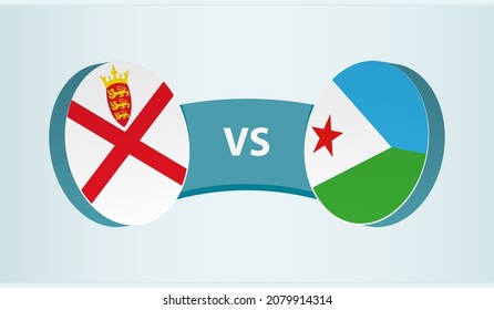 Jersey versus Djibouti, team sports competition concept. Round flag of countries.