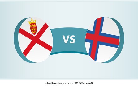 Jersey versus Faroe Islands, team sports competition concept. Round flag of countries.