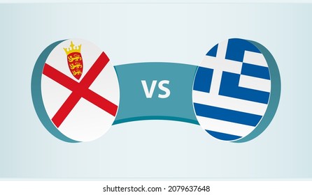Jersey versus Greece, team sports competition concept. Round flag of countries.