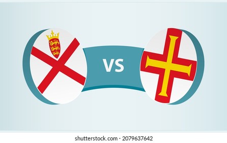 Jersey versus Guernsey, team sports competition concept. Round flag of countries.