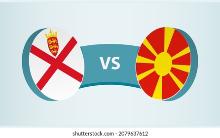 Jersey versus Macedonia, team sports competition concept. Round flag of countries.