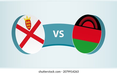Jersey versus Malawi, team sports competition concept. Round flag of countries.