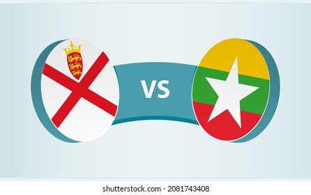Jersey versus Myanmar, team sports competition concept. Round flag of countries.