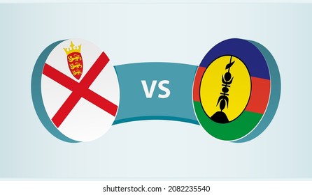 Jersey versus Nueva Caledonia, concepto de competición deportiva de equipo. Bandera redonda de países.
