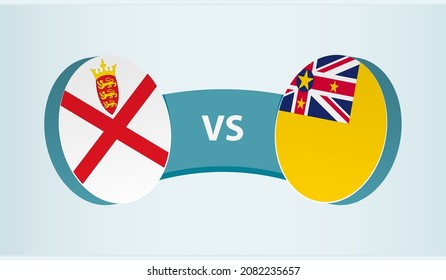 Jersey versus Niue, team sports competition concept. Round flag of countries.