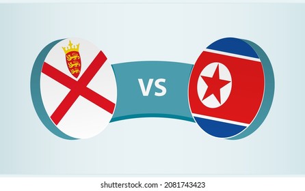 Jersey versus North Korea, team sports competition concept. Round flag of countries.