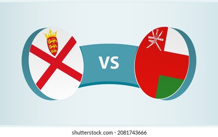 Jersey versus Oman, team sports competition concept. Round flag of countries.