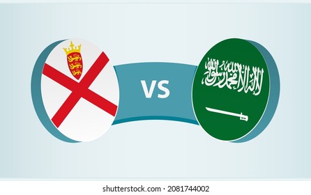 Jersey versus Saudi Arabia, team sports competition concept. Round flag of countries.