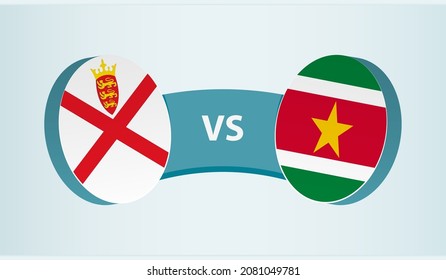 Jersey versus Suriname, team sports competition concept. Round flag of countries.