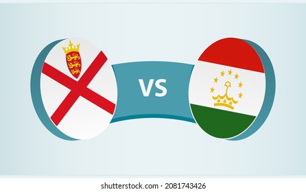 Jersey versus Tajikistan, team sports competition concept. Round flag of countries.