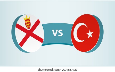 Jersey versus Turkey, team sports competition concept. Round flag of countries.