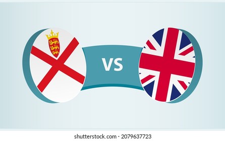 Jersey versus United Kingdom, team sports competition concept. Round flag of countries.