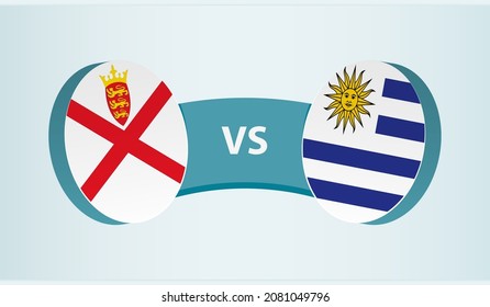 Jersey Versus Uruguay, Team Sports Competition Concept. Round Flag Of Countries.