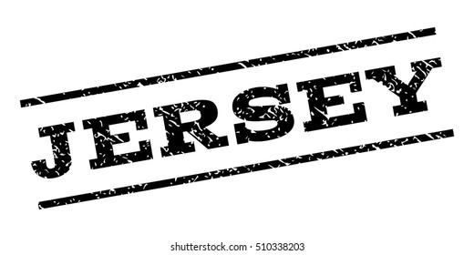 Jersey watermark stamp. Text caption between parallel lines with grunge design style. Rubber seal stamp with unclean texture. Vector black color ink imprint on a white background.