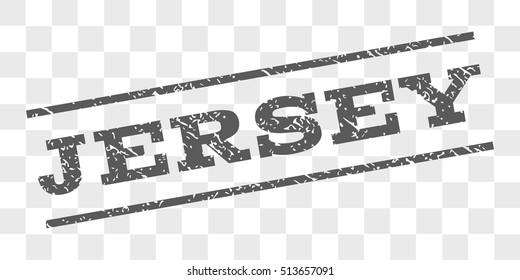 Jersey watermark stamp. Text tag between parallel lines with grunge design style. Rubber seal stamp with scratched texture. Vector grey color ink imprint on a chess transparent background.