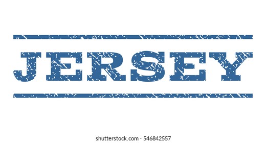 Jersey watermark stamp. Text tag between horizontal parallel lines with grunge design style. Rubber seal stamp with dirty texture. Vector cobalt color ink imprint on a white background.
