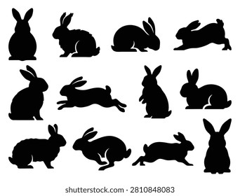 Jersey Wooly Rabbit Silhouette Vector Set - Dwarf Fluffy Bunny Clipart