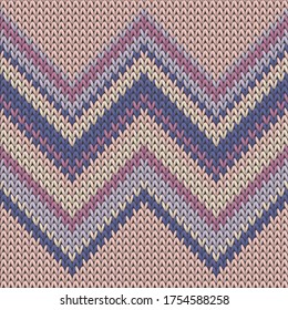 Jersey zig zal lines christmas knit geometric vector seamless. Plaid knitwear fabric print. Nordic style seamless knitted pattern. Handicraft backdrop.