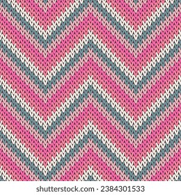 Jersey zigzag chevron stripes christmas knit geometric vector seamless. Jumper knitwear structure imitation. Fashionable seamless knitted pattern. Handicraft backdrop.