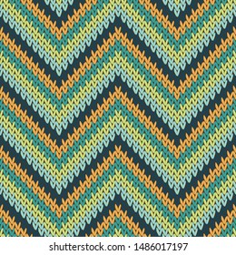 Jersey zigzag chevron stripes knitted texture geometric vector seamless. Rug hosiery textile print. Traditional seamless knitted pattern. Cozy textile print design.