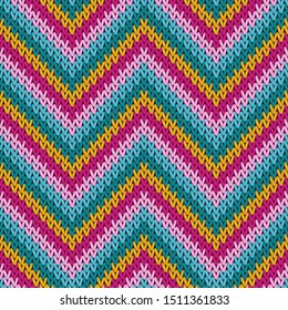 Jersey zigzag chevron stripes knitted texture geometric vector seamless. Plaid knit tricot  fabric print. Nordic style seamless knitted pattern. Fabric canvas illustration.