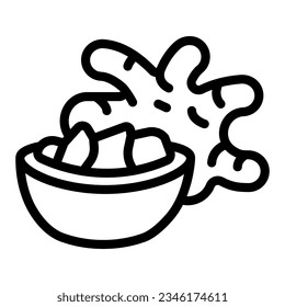 Jerusalem artichoke tuber and ginger bowl line icon, asian food concept, girasol vector sign on white background, outline style icon mobile concept web design. Vector graphics.