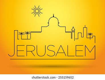 Jerusalem City Line Silhouette Typographic Design