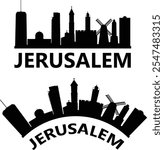 Jerusalem city skyline silhouette. Jerusalem skyline sign. Jerusalem landscape city design. flat style.