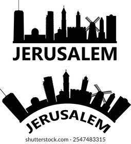 Jerusalem city skyline silhouette. Jerusalem skyline sign. Jerusalem landscape city design. flat style.