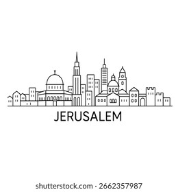 Vector del horizonte de la ciudad de Jerusalén en el fondo blanco
Horizonte de la ciudad de la línea de Vector