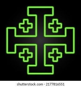 Jerusalem cross neon sign, modern glowing banner design, colorful modern design trends on black background. Vector illustration.