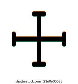 Jerusalem cross sign. Black Icon with vertical effect of color edge aberration at white background. Illustration.