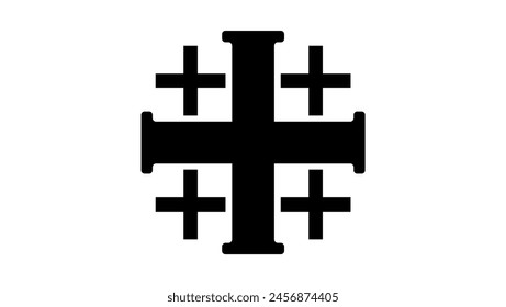 Jerusalem Cross sign, black isolated silhouette