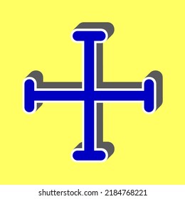 Jerusalem cross sign. Blue Icon with white stroke in 3d at yellow Background. Illustration.