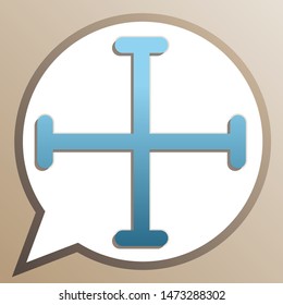 Jerusalem cross sign. Bright cerulean icon in white speech balloon at pale taupe background. Illustration.