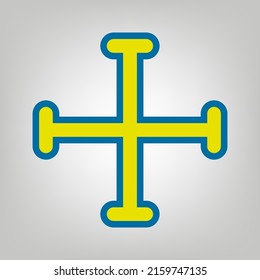 Jerusalem cross sign. Icon in colors of Ukraine flag (yellow, blue) at gray Background. Illustration.