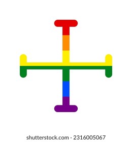 Jerusalem cross sign. Rainbow gay LGBT rights colored Icon at white Background. Illustration.