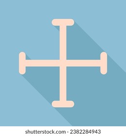 Jerusalem cross sign. Unbleached silk Icon with very long shadow at dark sky blue background. Illustration.