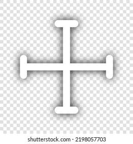 Jerusalem cross sign. White Icon with dropped natural gray Shadow at transparent Background. Illustration.