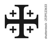 Jerusalem cross symbol. Crusade sign. Crusader knight icon. Christianity logo. Vector illustration image.