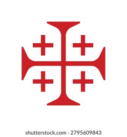 Jerusalem cross symbol. Crusade sign. Crusader knight icon. Christianity logo. Vector illustration image