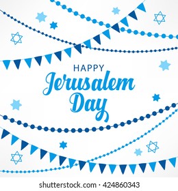 Jerusalem Day greeting card with garlands and Jewish stars. Perfect for placard, greeting card, jewish holidays. Vector illustration