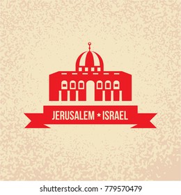 Jerusalem detailed silhouette. Trendy stylish colorful landmarks. The concept for a web banner. Dome of the Rock, Islamic shrine - The symbol of Israelis