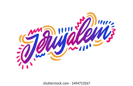 Jerusalem Handwritten city name.Modern Calligraphy Hand Lettering for Printing,background ,logo, for posters, invitations, cards, etc. Typography vector.