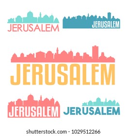 Jerusalem Israel Flat Icon Skyline Vector Silhouette Design Set Logos.