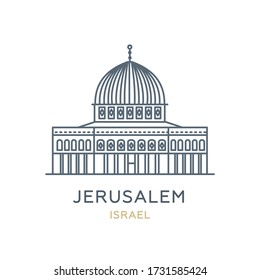 Jerusalem, Israel. Line icon of the city in Western Asia. Outline symbol for web, travel mobile app, infographic, logo. Landmark and famous building. Vector in flat design, isolated