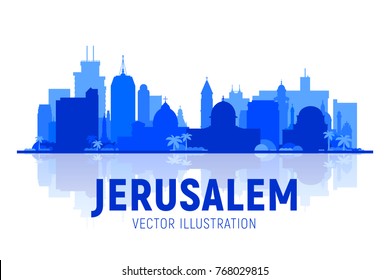 Jerusalem, Israel silhoutte skyline with panorama in white background. Vector Illustration. Business travel and tourism concept with modern buildings. Image for presentation, banner, web site.