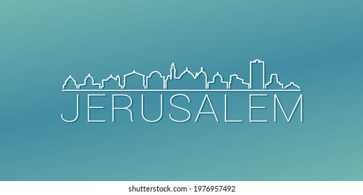 Jerusalem, Israel Skyline Linear Design. Flat City Illustration Minimal Clip Art. Background Gradient Travel Vector Icon.