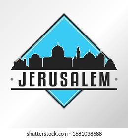 Jerusalem, Israel Skyline Logo. Adventure Landscape Design Vector Illustration.