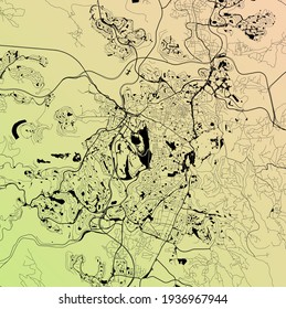 Jerusalem, Israel - Urban vector city map with parks, rail and roads, highways, minimalist town plan design poster, city center, downtown, transit network, street blueprint